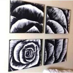 Flower painting picture hand painted head board gray black acrylic on canvas